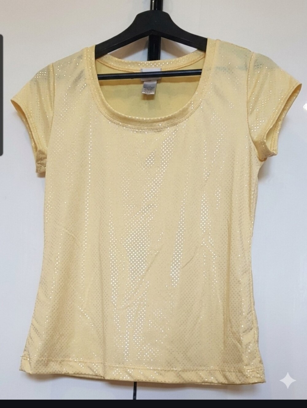 CHICO'S Yellow Shimmer Dotted Cap Sleeve Knit Shirt Size 0 S